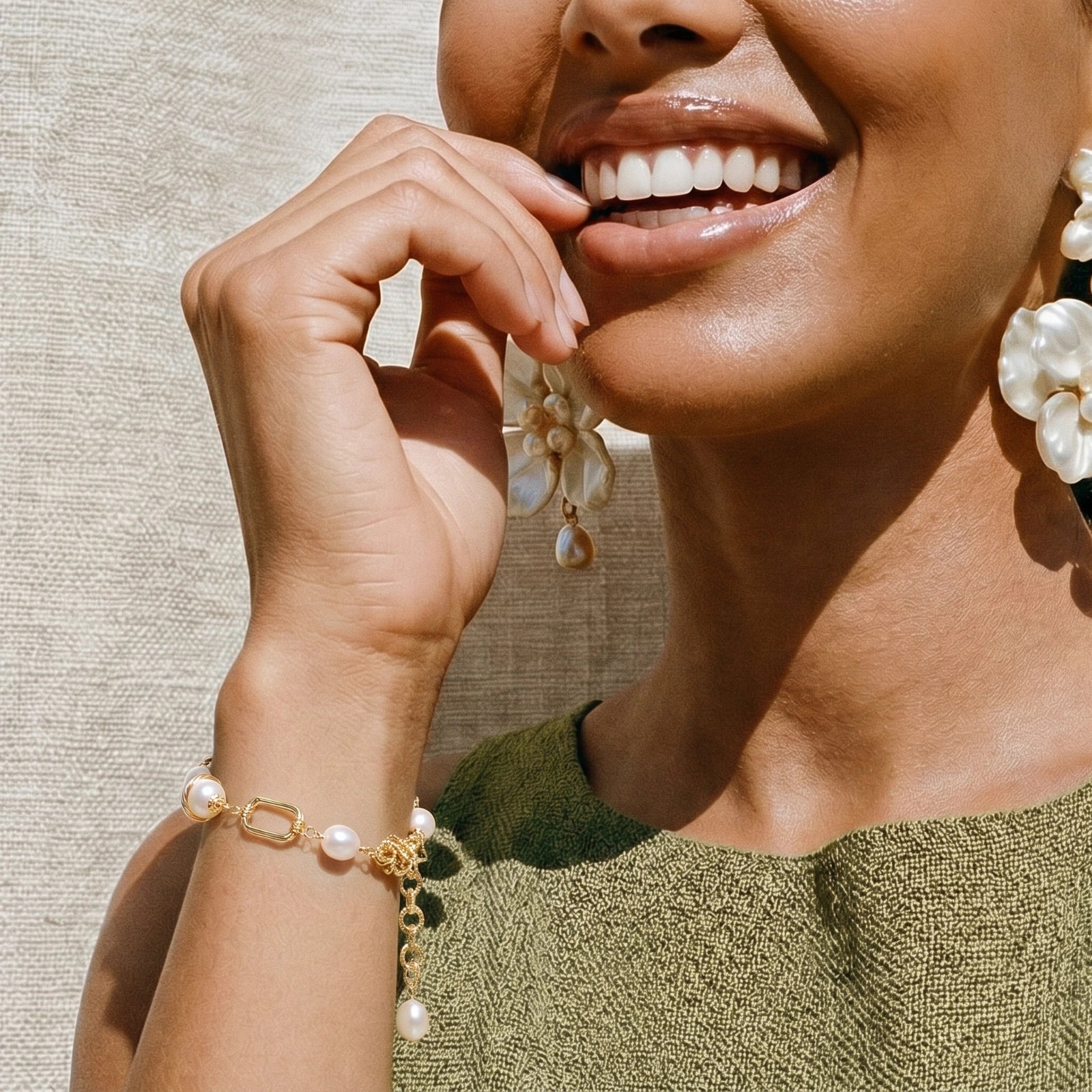 Golden Pearl Chain Bracelet – 14K Gold Plated Filigree