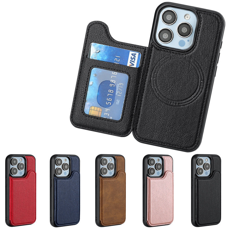 Suitable for iPhone 17 Protective Case, Apple 15 Pro Magnetic Magsafe Phone Case, Card-Insertable 14 Phone Leather Case