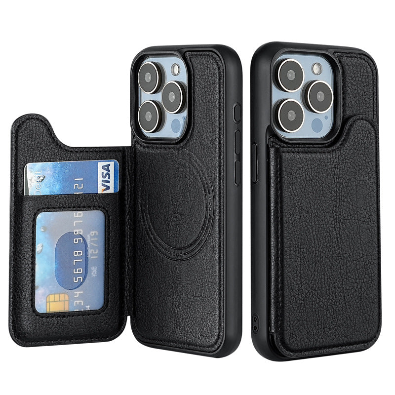 Suitable for iPhone 17 Protective Case, Apple 15 Pro Magnetic Magsafe Phone Case, Card-Insertable 14 Phone Leather Case