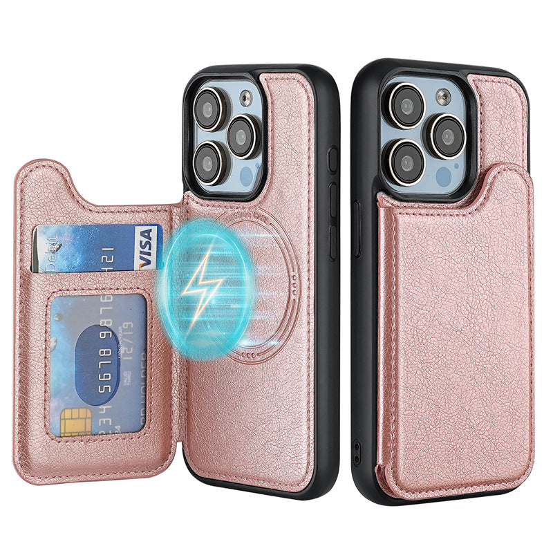 Suitable for iPhone 17 Protective Case, Apple 15 Pro Magnetic Magsafe Phone Case, Card-Insertable 14 Phone Leather Case