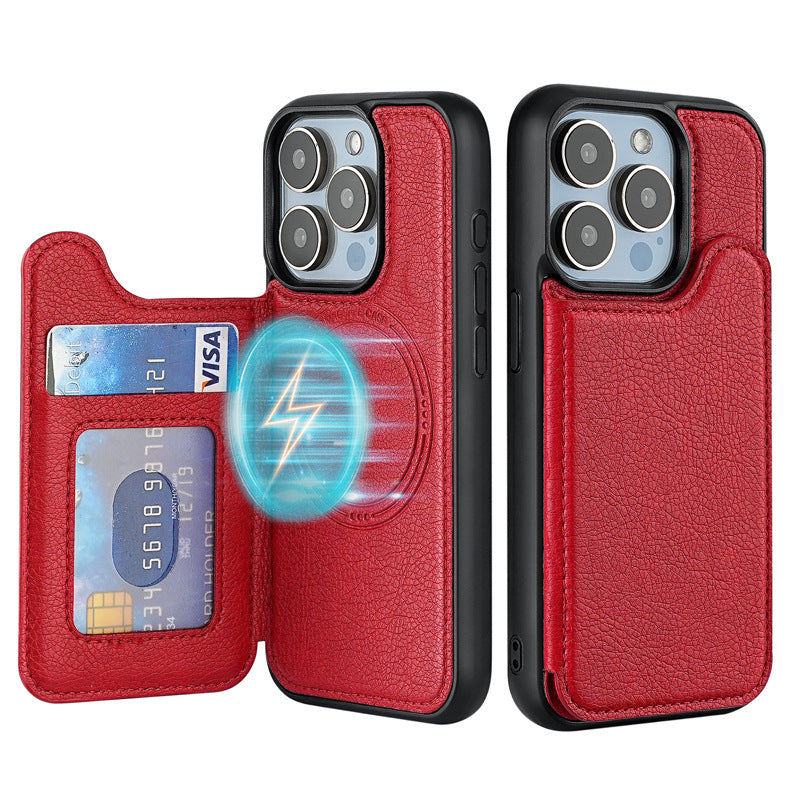 Suitable for iPhone 17 Protective Case, Apple 15 Pro Magnetic Magsafe Phone Case, Card-Insertable 14 Phone Leather Case