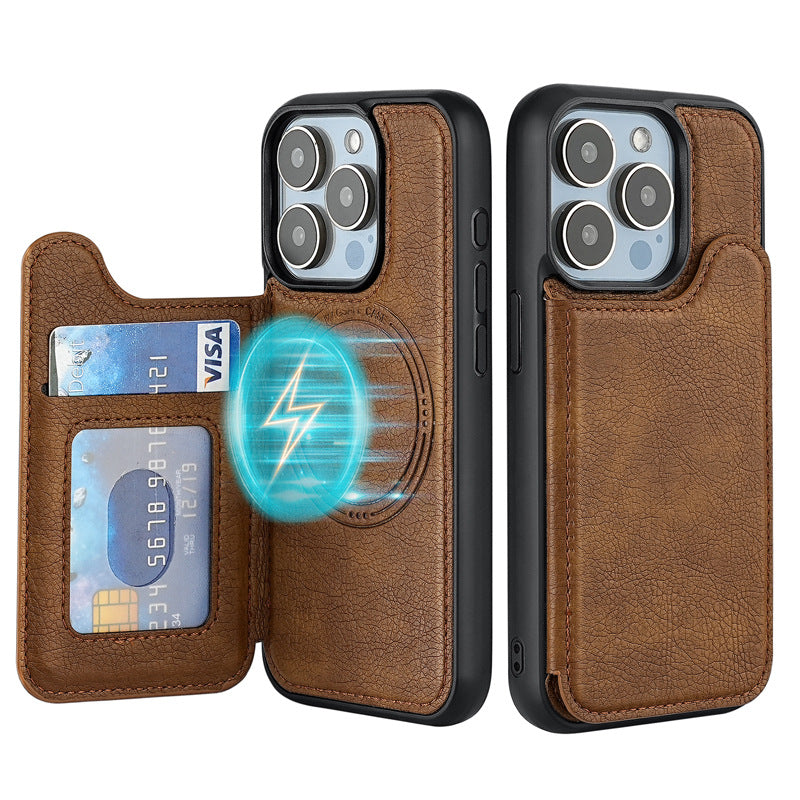 Suitable for iPhone 17 Protective Case, Apple 15 Pro Magnetic Magsafe Phone Case, Card-Insertable 14 Phone Leather Case