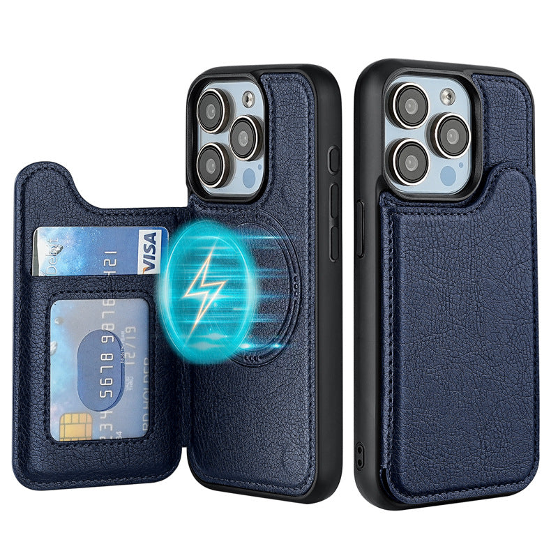 Suitable for iPhone 17 Protective Case, Apple 15 Pro Magnetic Magsafe Phone Case, Card-Insertable 14 Phone Leather Case