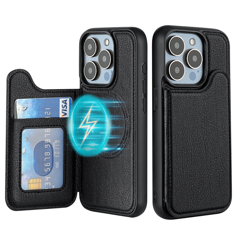 Suitable for iPhone 17 Protective Case, Apple 15 Pro Magnetic Magsafe Phone Case, Card-Insertable 14 Phone Leather Case
