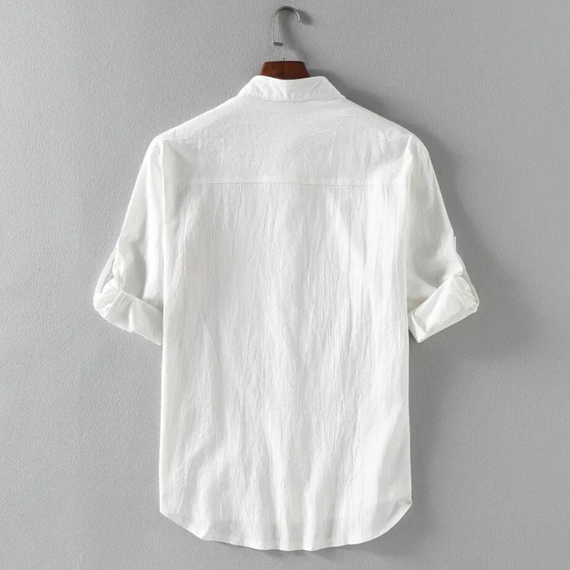 Summer cotton linen men shirts 5XL 6XL 7XL Bust 135cm Plus size large size shirt men casual outside 3 colors white balck