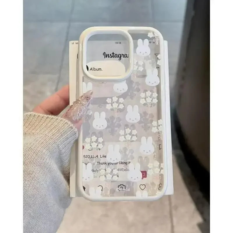 Miffy Iphone Case Miffy Rabbit Cream Edge Flower Transparent Cartoon Rabbit Phone Case Suitable for Iphone13 14 15 Promax