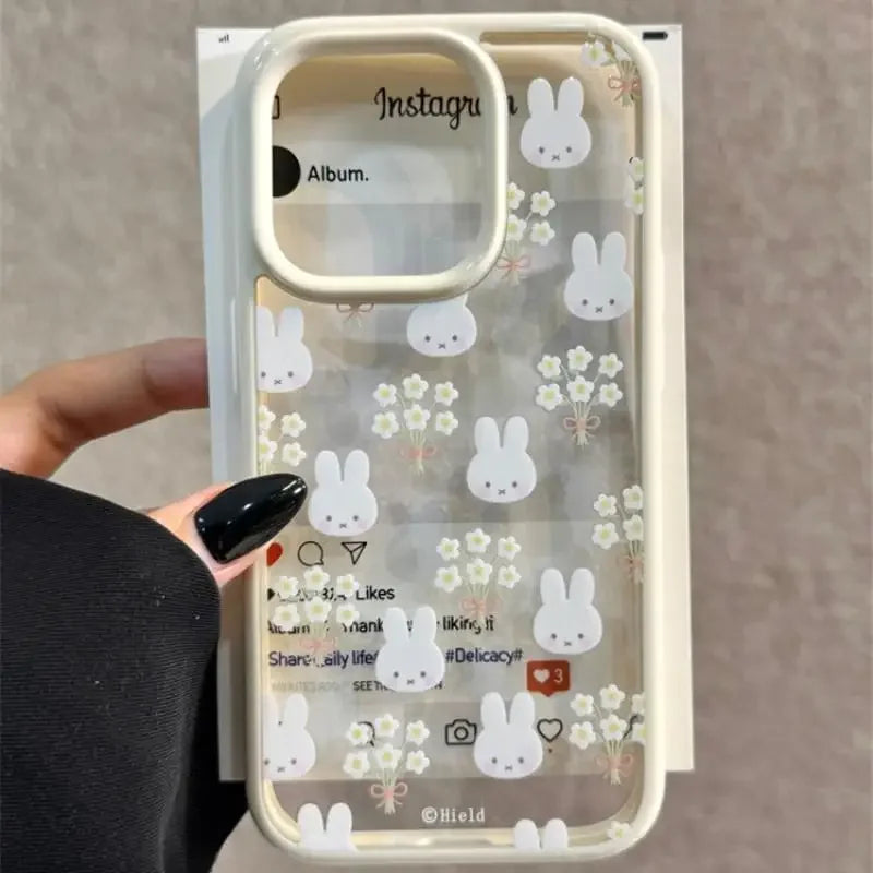 Miffy Iphone Case Miffy Rabbit Cream Edge Flower Transparent Cartoon Rabbit Phone Case Suitable for Iphone13 14 15 Promax