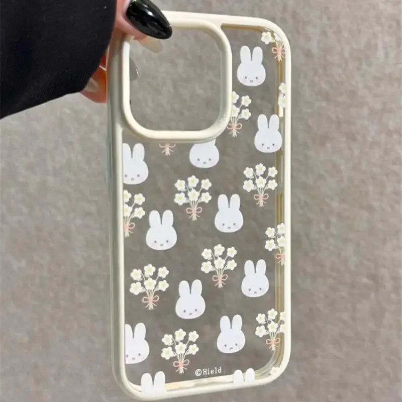 Miffy Iphone Case Miffy Rabbit Cream Edge Flower Transparent Cartoon Rabbit Phone Case Suitable for Iphone13 14 15 Promax