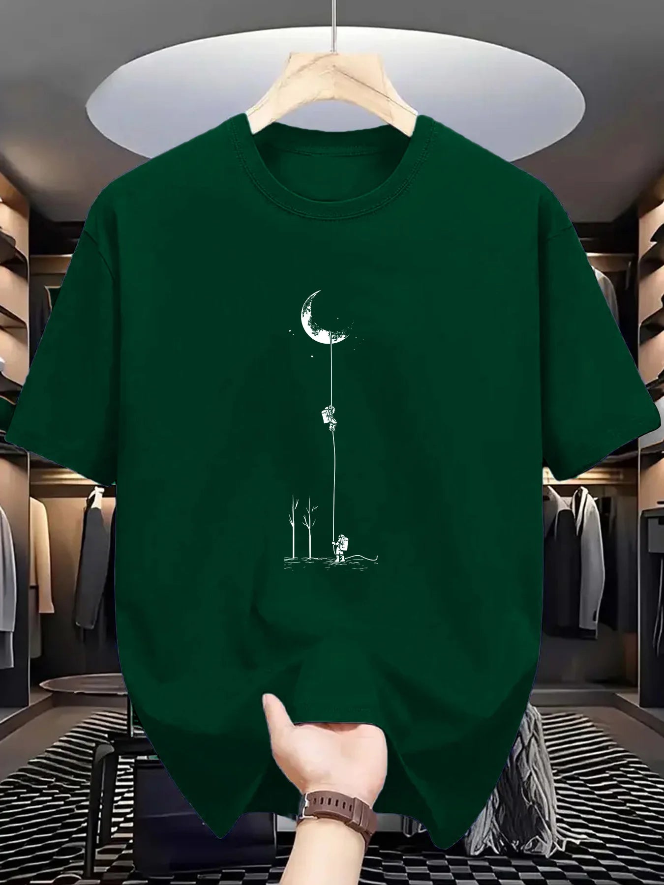 Men's 100% Cotton Moon Print T-Shirt – Casual Loose Fit