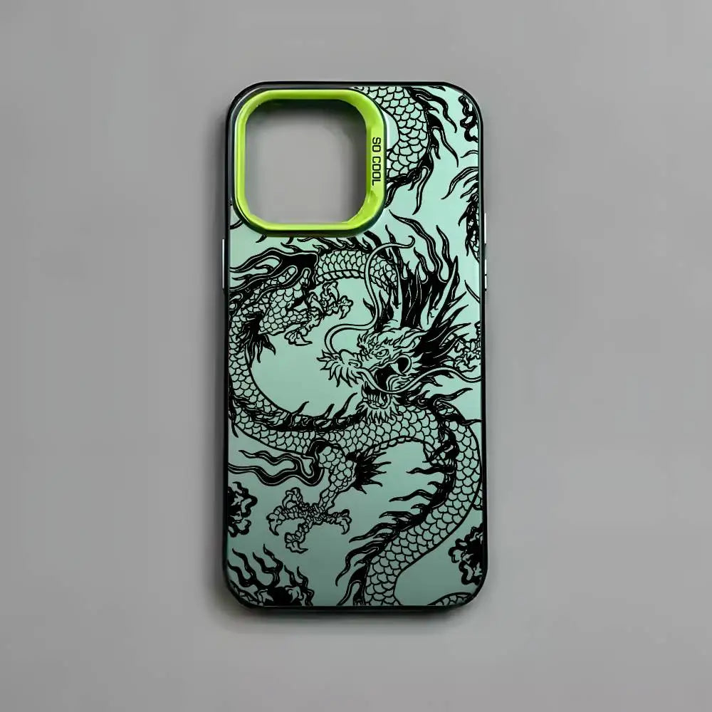 Fashion Chinese Dragon Phone Case For IPhone 16 15 14 13 12 11 Pro Max Black Matte Multicolor Laser Metallic Aurora Cover