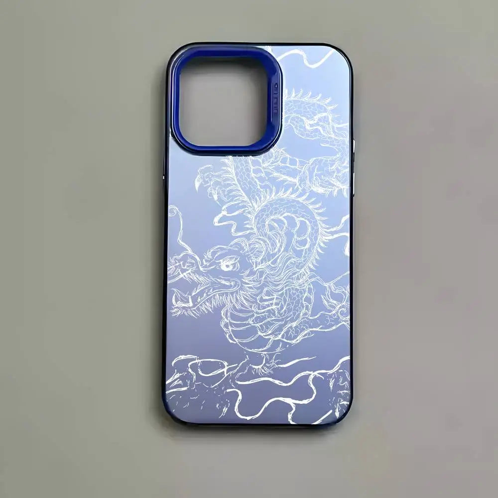 Fashion Chinese Dragon Phone Case For IPhone 16 15 14 13 12 11 Pro Max Black Matte Multicolor Laser Metallic Aurora Cover