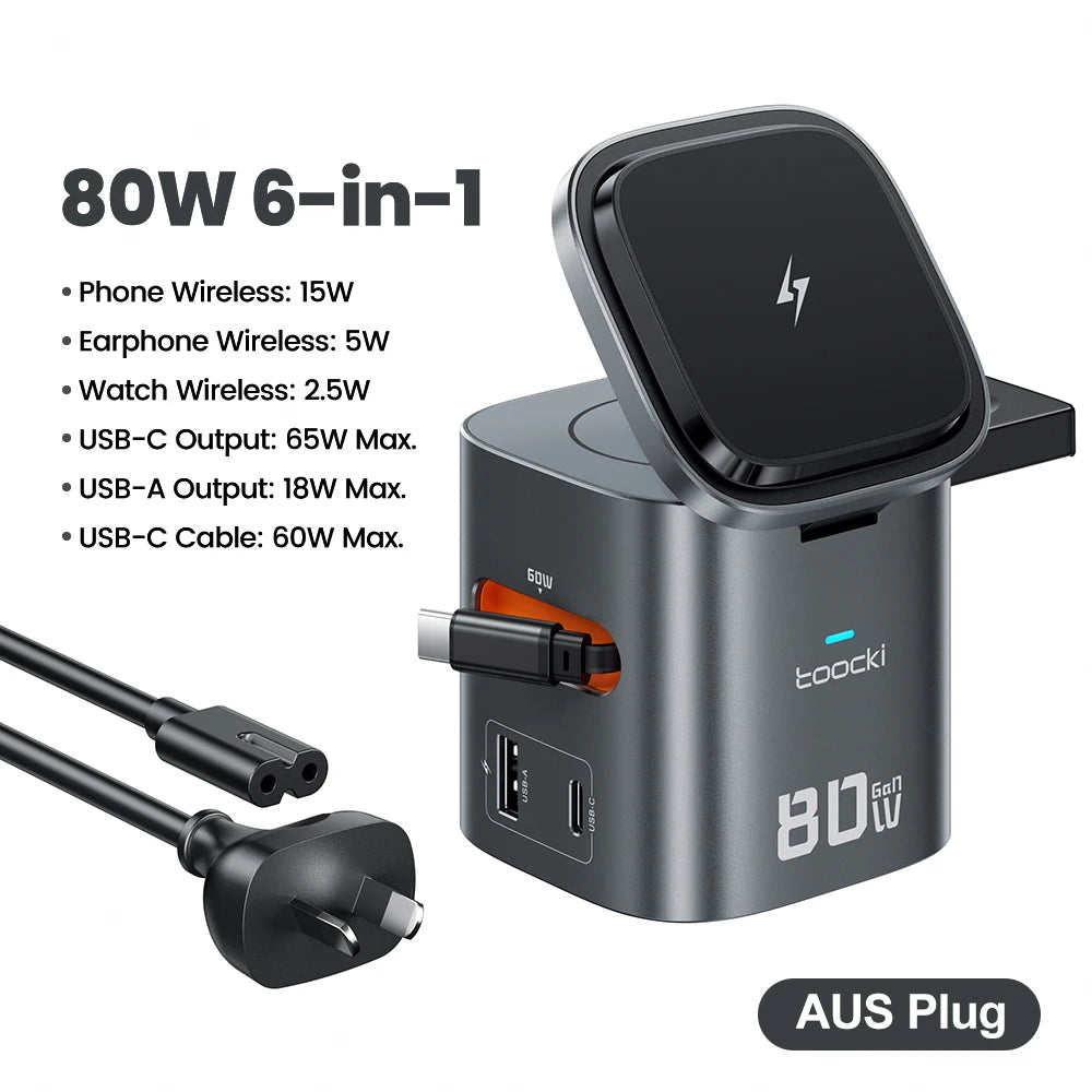 Toocki 80W 6-in-1 GaN Charging Station – MagSafe & PD | 6'lı GaN Şarj İstasyonu