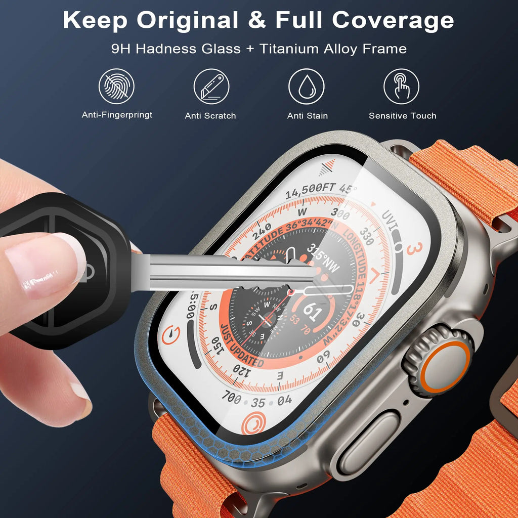 Tempered Glass For Apple Watch band ultra 49mm Screen Protector Anti-Scratch HD Full Film Metal Bumper iWatch Ultra2 3 Strap