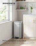 SONGMICS Kitchen Bin, 8-Gallon (30 L) Trash Bin, Steel Pedal Bin, Metallic Silver/Beige Sand/Black Ink/Cloud White