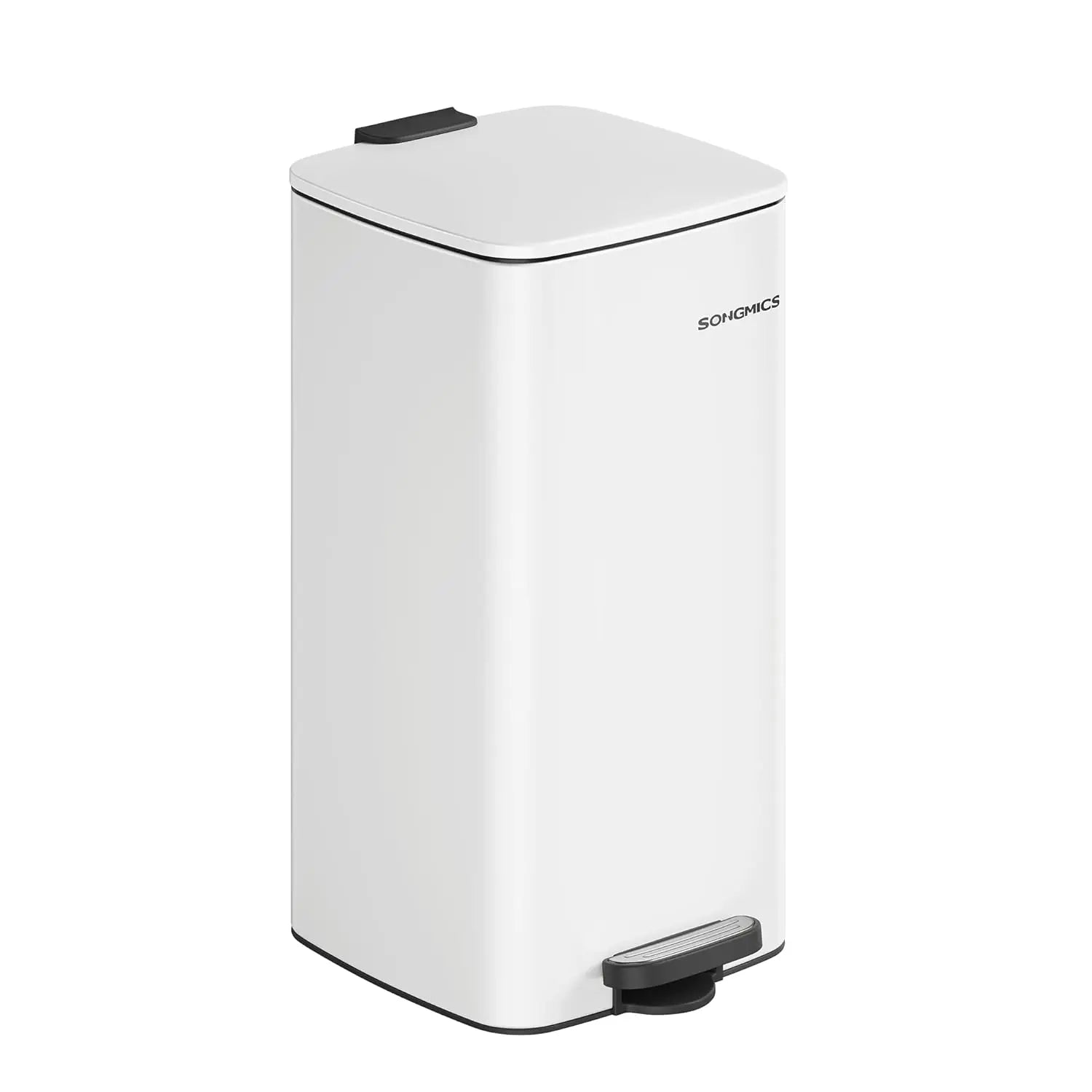 SONGMICS Kitchen Bin, 8-Gallon (30 L) Trash Bin, Steel Pedal Bin, Metallic Silver/Beige Sand/Black Ink/Cloud White