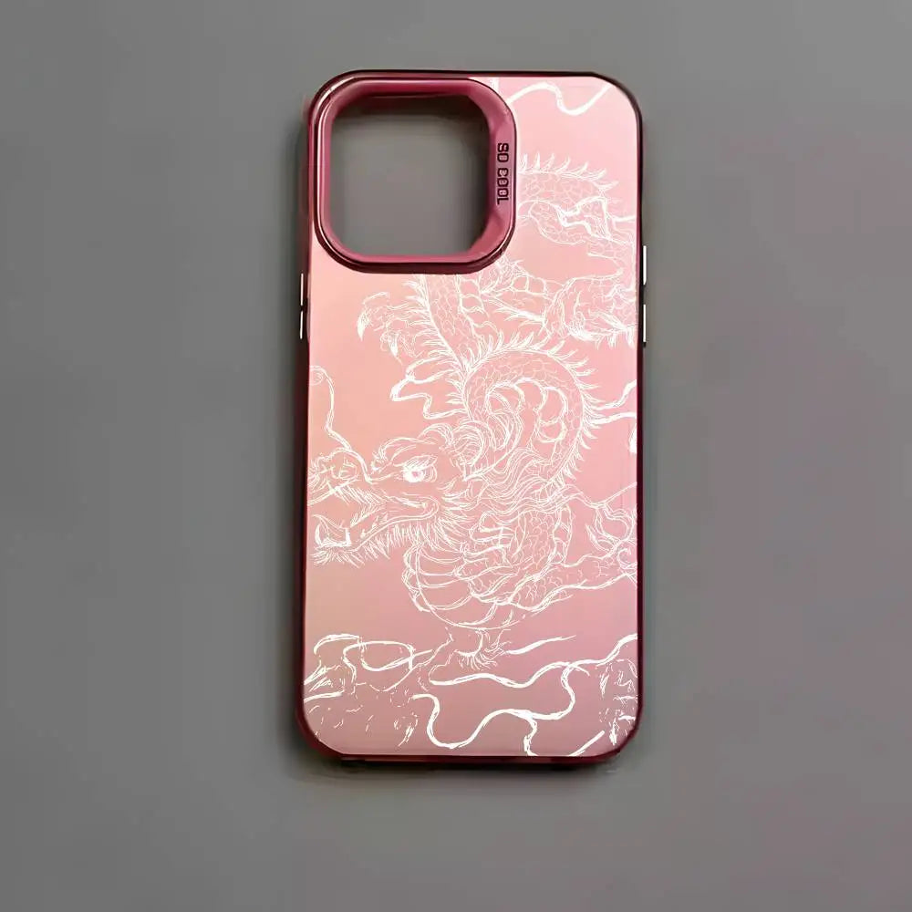 Fashion Chinese Dragon Phone Case For IPhone 16 15 14 13 12 11 Pro Max Black Matte Multicolor Laser Metallic Aurora Cover