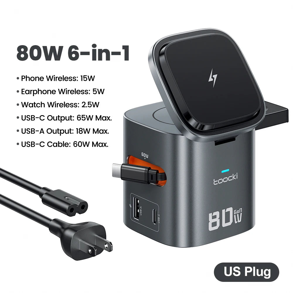 Toocki 80W 6-in-1 GaN Charging Station – MagSafe & PD | 6'lı GaN Şarj İstasyonu