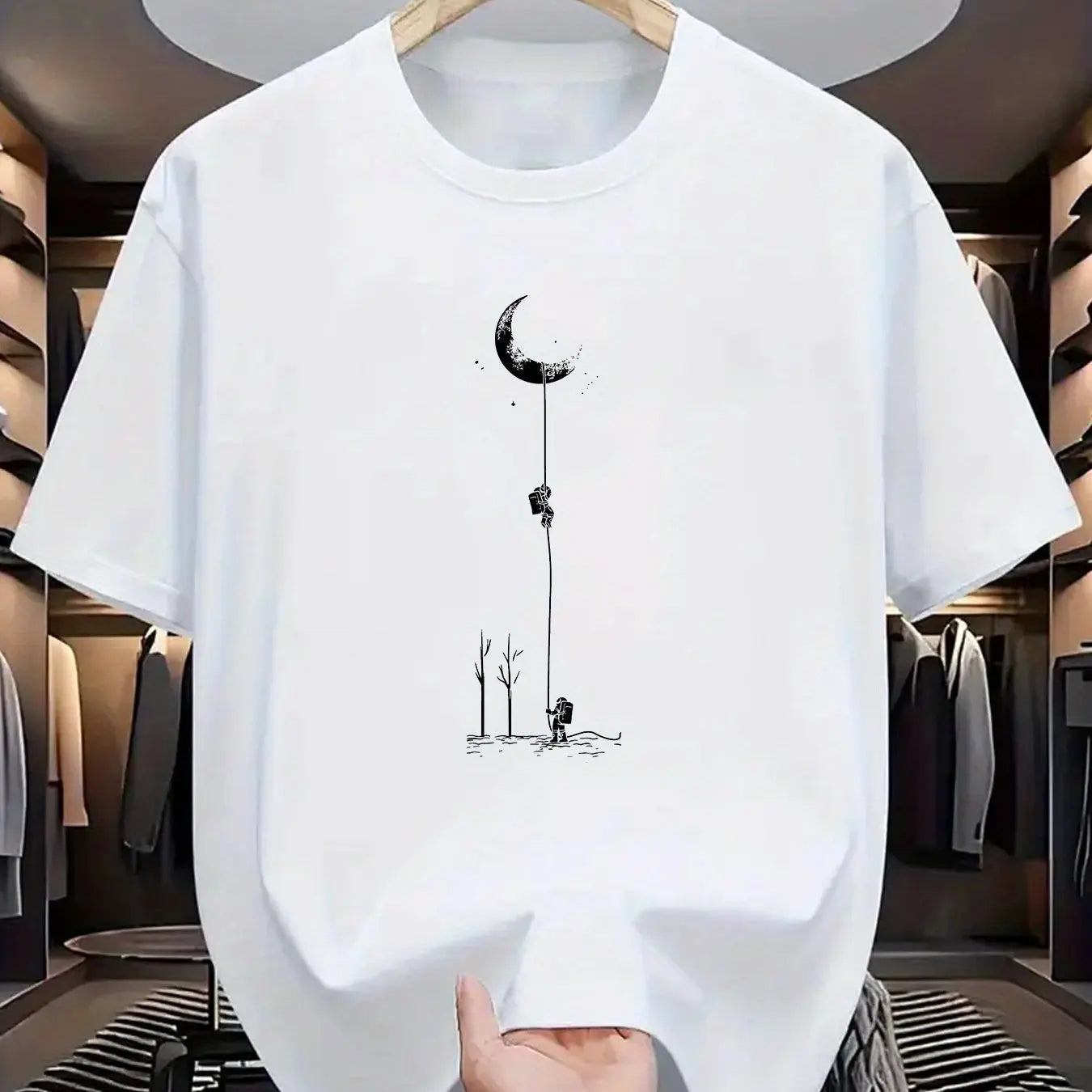 Men's 100% Cotton Moon Print T-Shirt – Casual Loose Fit