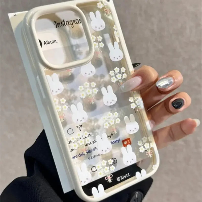 Miffy Iphone Case Miffy Rabbit Cream Edge Flower Transparent Cartoon Rabbit Phone Case Suitable for Iphone13 14 15 Promax