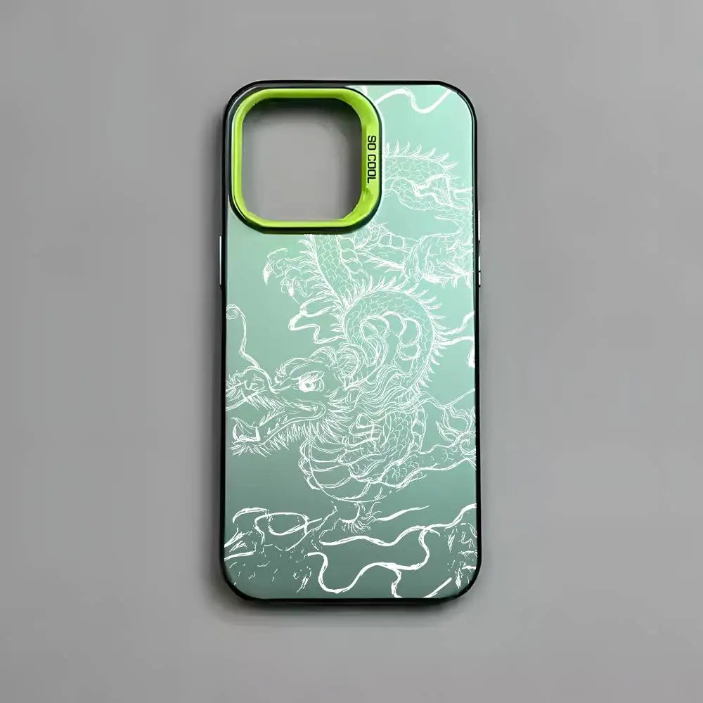 Fashion Chinese Dragon Phone Case For IPhone 16 15 14 13 12 11 Pro Max Black Matte Multicolor Laser Metallic Aurora Cover
