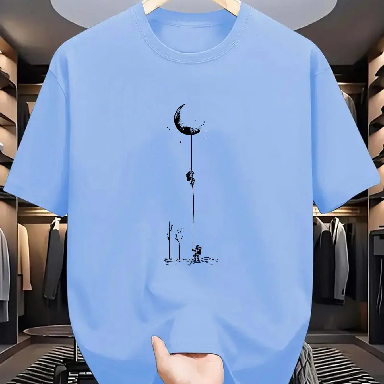 Men's 100% Cotton Moon Print T-Shirt – Casual Loose Fit