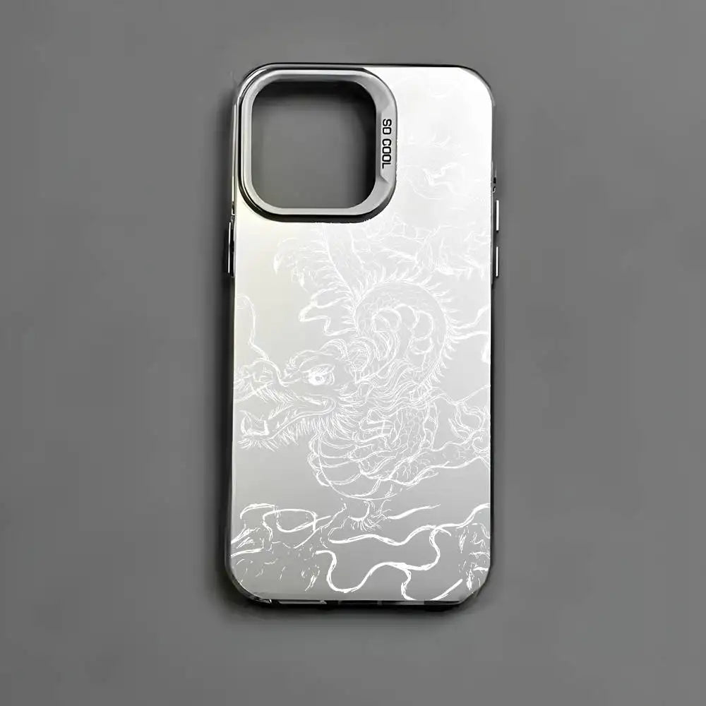 Fashion Chinese Dragon Phone Case For IPhone 16 15 14 13 12 11 Pro Max Black Matte Multicolor Laser Metallic Aurora Cover
