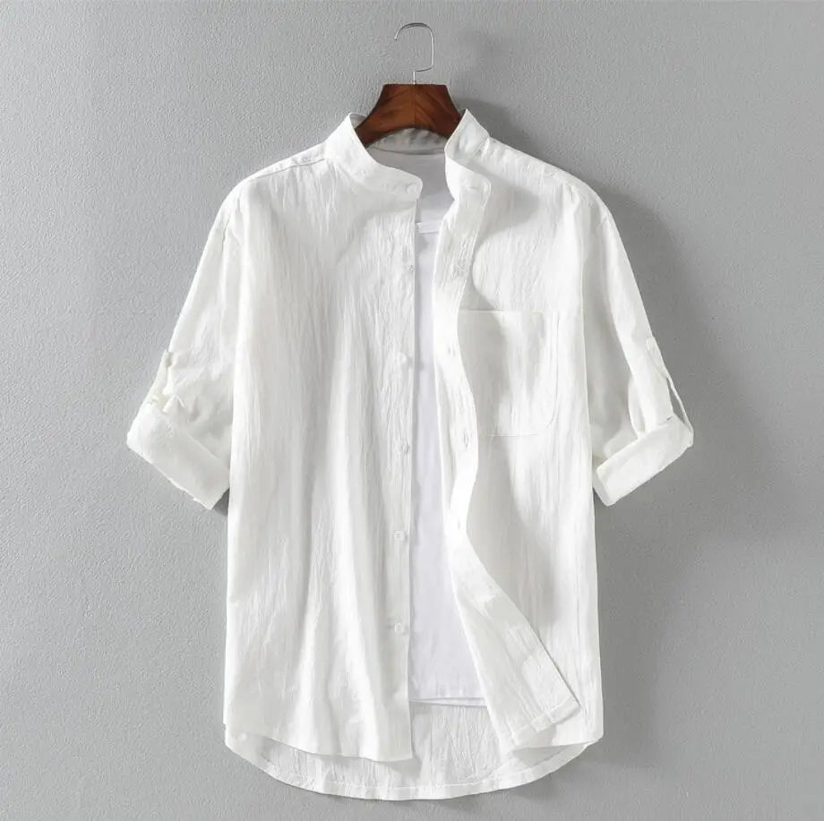 Summer cotton linen men shirts 5XL 6XL 7XL Bust 135cm Plus size large size shirt men casual outside 3 colors white balck