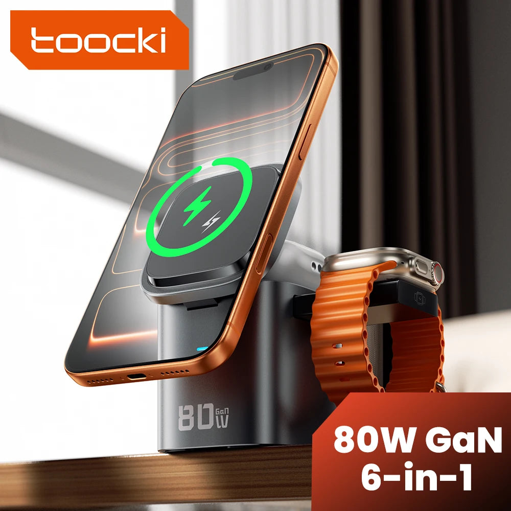 Toocki 80W 6-in-1 GaN Charging Station – MagSafe & PD | 6'lı GaN Şarj İstasyonu
