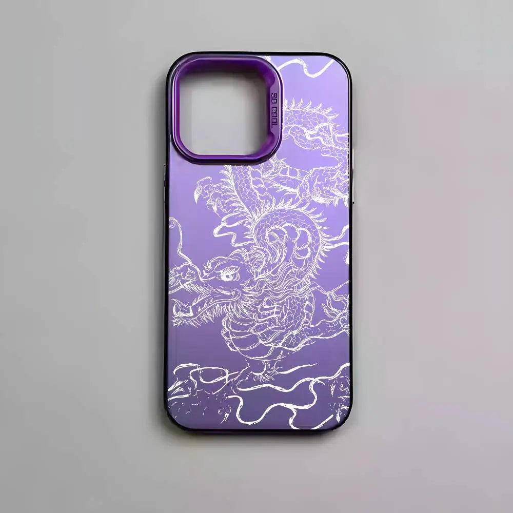Fashion Chinese Dragon Phone Case For IPhone 16 15 14 13 12 11 Pro Max Black Matte Multicolor Laser Metallic Aurora Cover