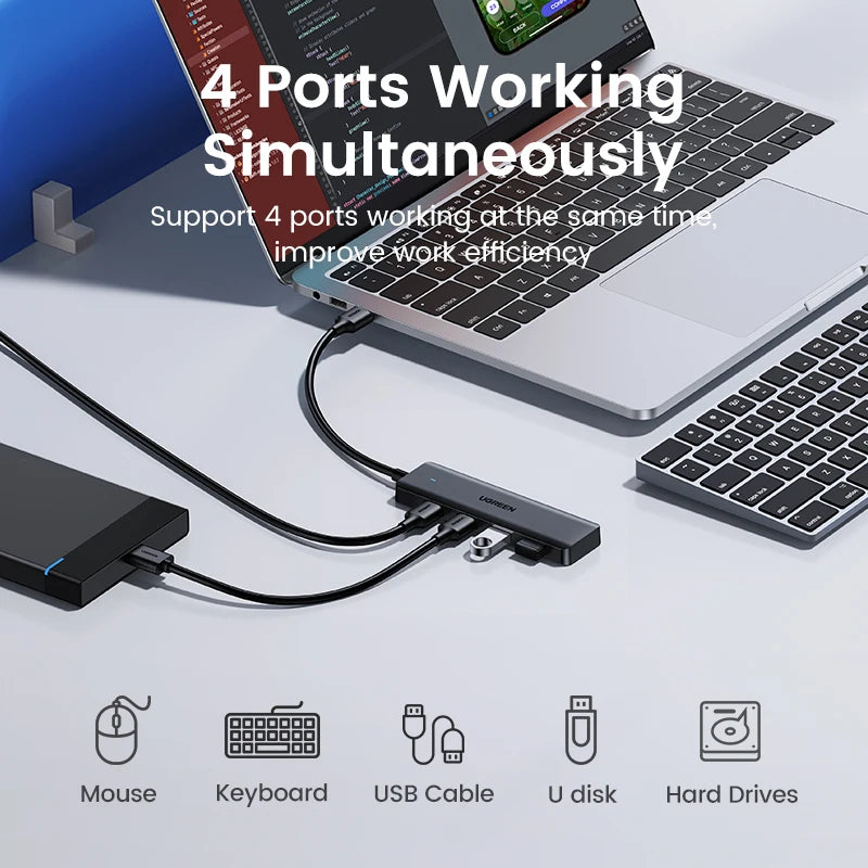 UGREEN USB 3.0 Hub – 4 Port Slim Splitter | 4 Portlu USB Hub