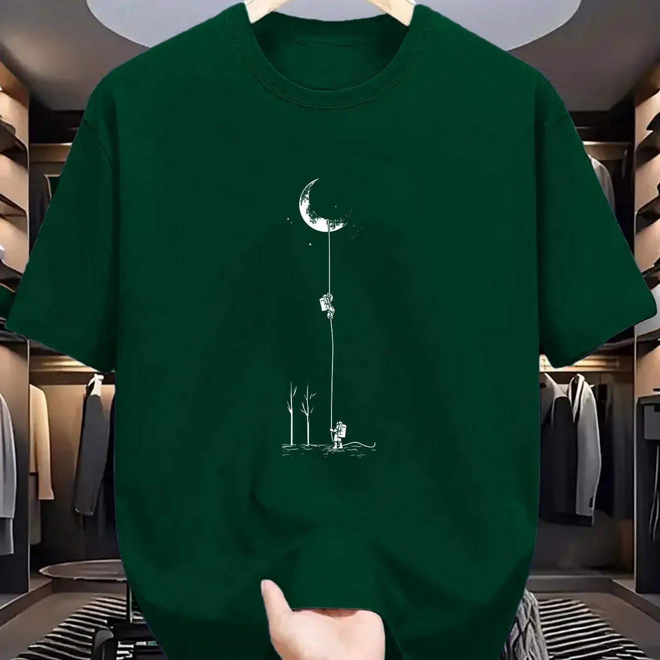 Men's 100% Cotton Moon Print T-Shirt – Casual Loose Fit
