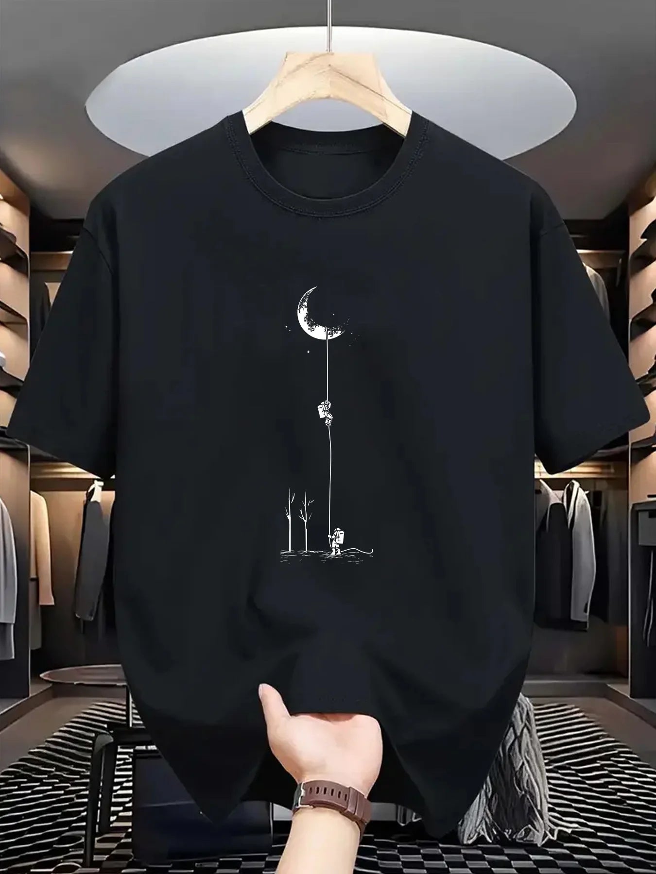 Men's 100% Cotton Moon Print T-Shirt – Casual Loose Fit