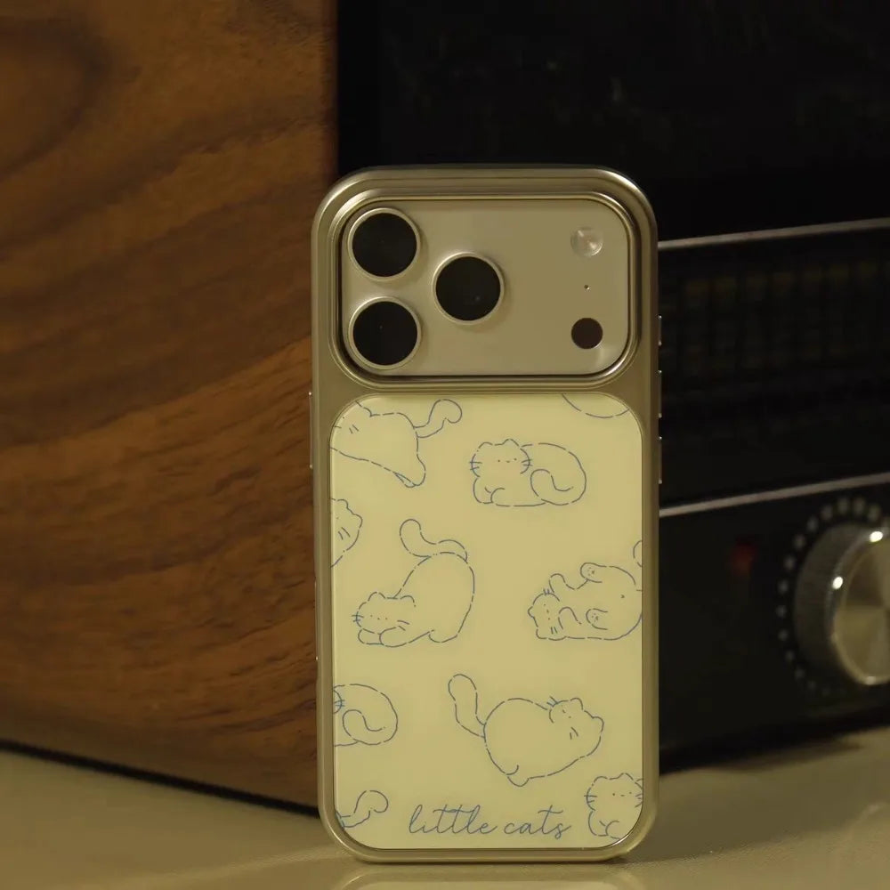 ins CuteYellow line cat Silver Edge Epoxy Phone Case TPU Anti-drop Phone Case For iPhone XR/11/12/13/14/15/16/17 Pro Max