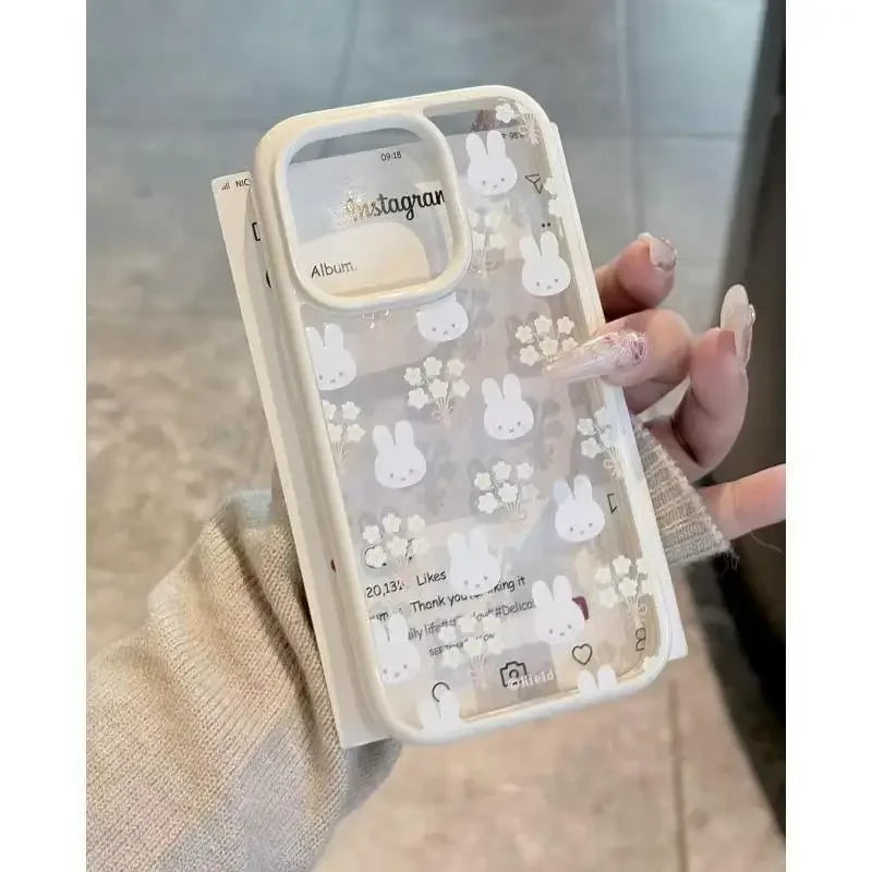 Miffy Iphone Case Miffy Rabbit Cream Edge Flower Transparent Cartoon Rabbit Phone Case Suitable for Iphone13 14 15 Promax