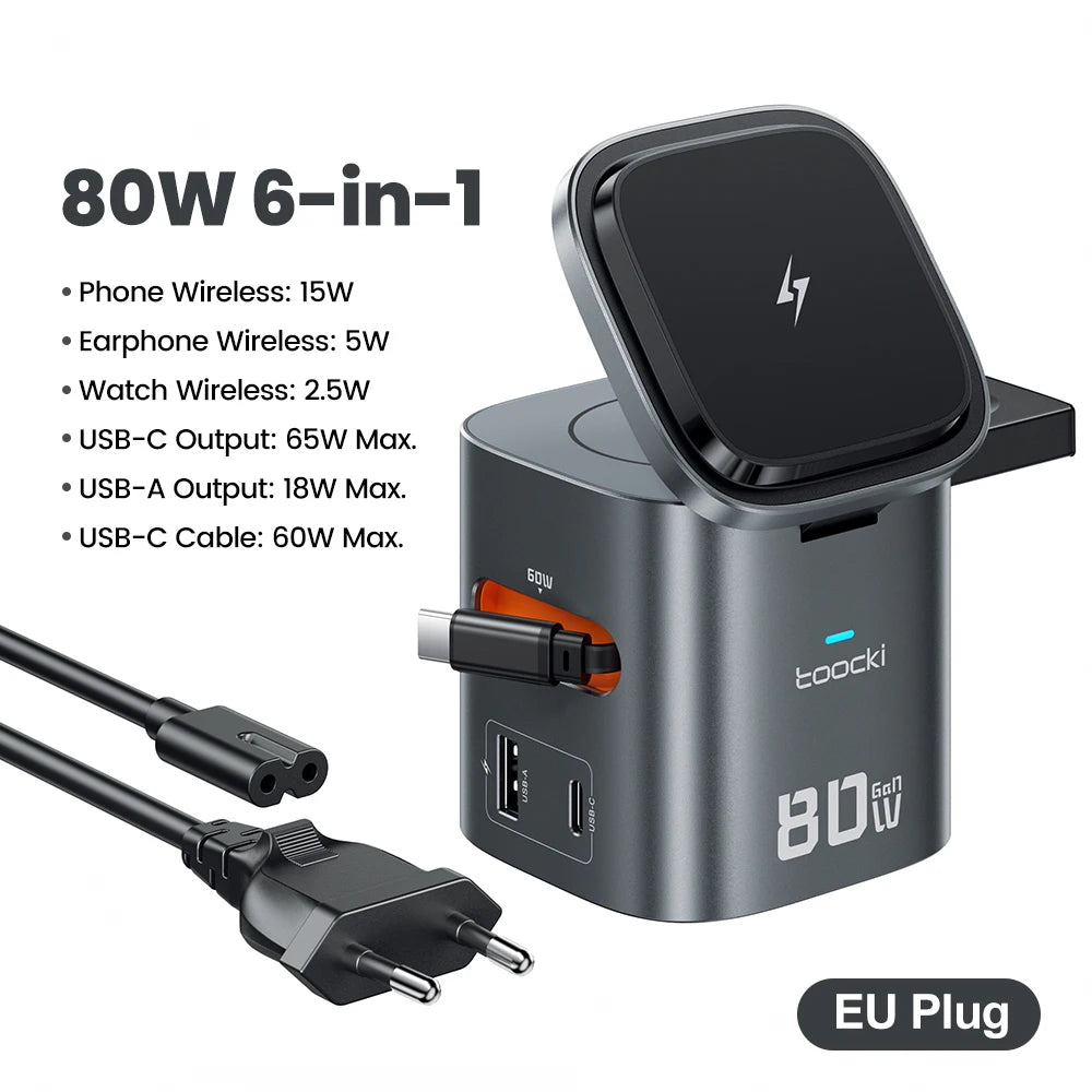 Toocki 80W 6-in-1 GaN Charging Station – MagSafe & PD | 6'lı GaN Şarj İstasyonu
