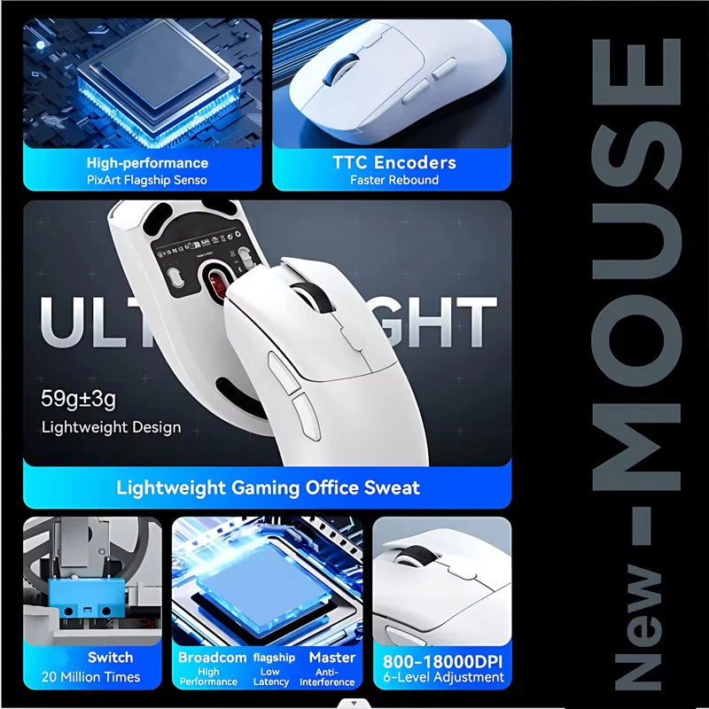 New M348 Superlight Mouse Bluetooth 2.4G Wireless Gaming Mouse Flagship Chip Gaming Sensor 6 Adjustable DPI For Office Game