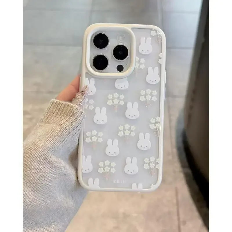 Miffy Iphone Case Miffy Rabbit Cream Edge Flower Transparent Cartoon Rabbit Phone Case Suitable for Iphone13 14 15 Promax
