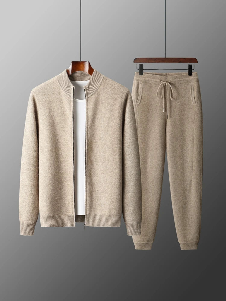 Men's 100% Merino Wool Suit Set – Knit Cardigan & Slim Pants
