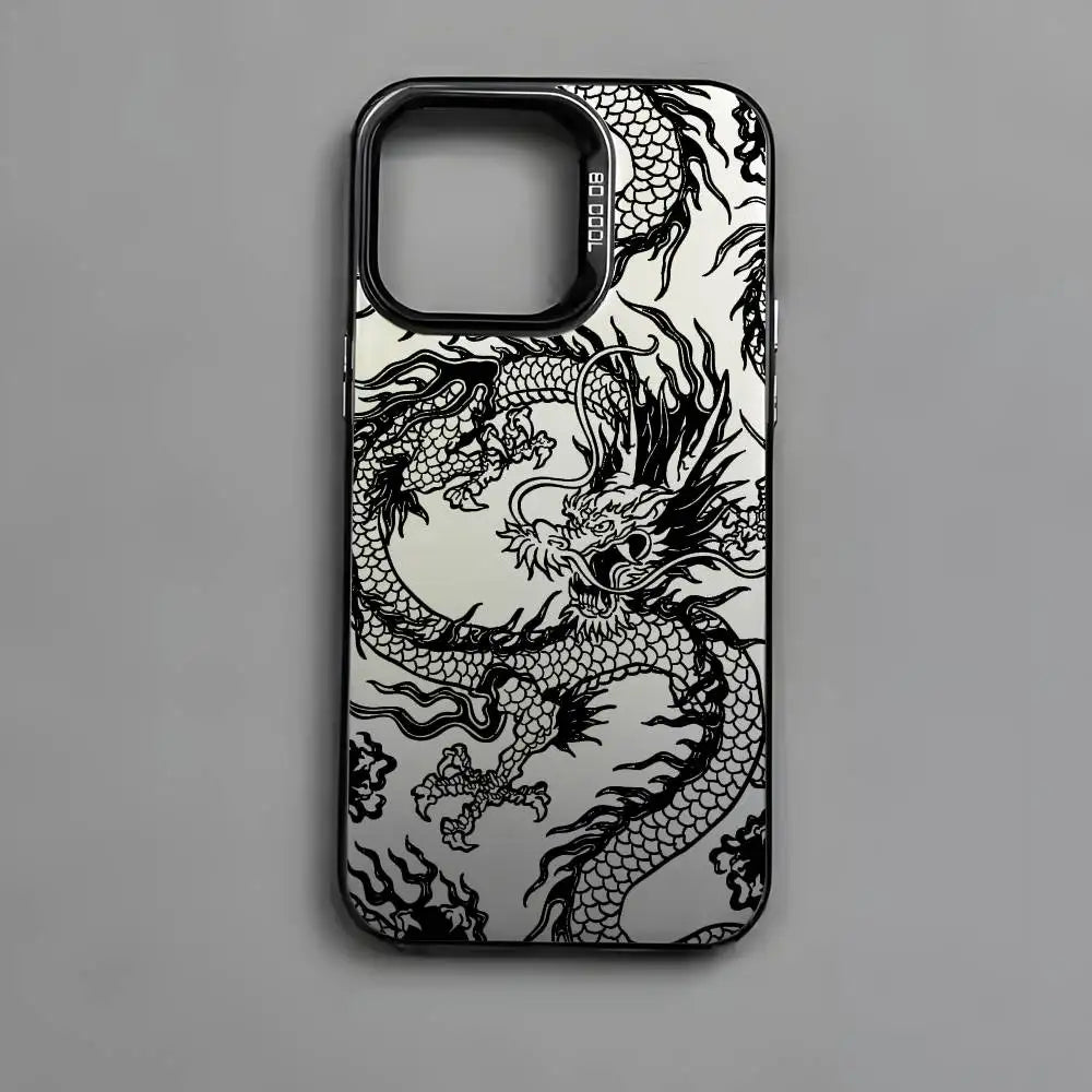 Fashion Chinese Dragon Phone Case For IPhone 16 15 14 13 12 11 Pro Max Black Matte Multicolor Laser Metallic Aurora Cover