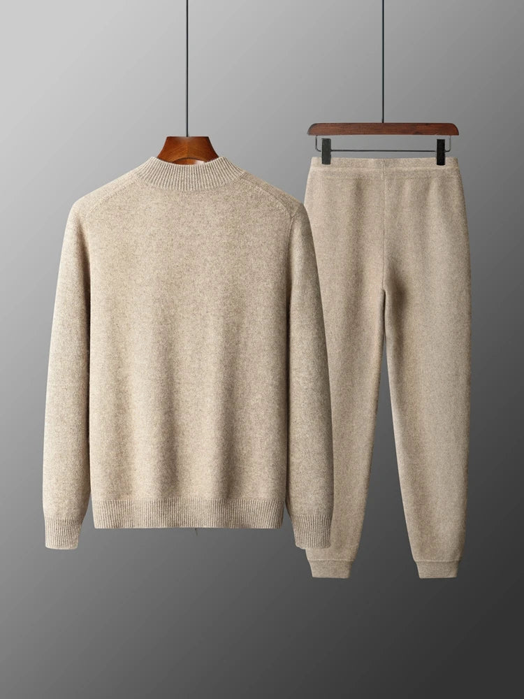 Men's 100% Merino Wool Suit Set – Knit Cardigan & Slim Pants