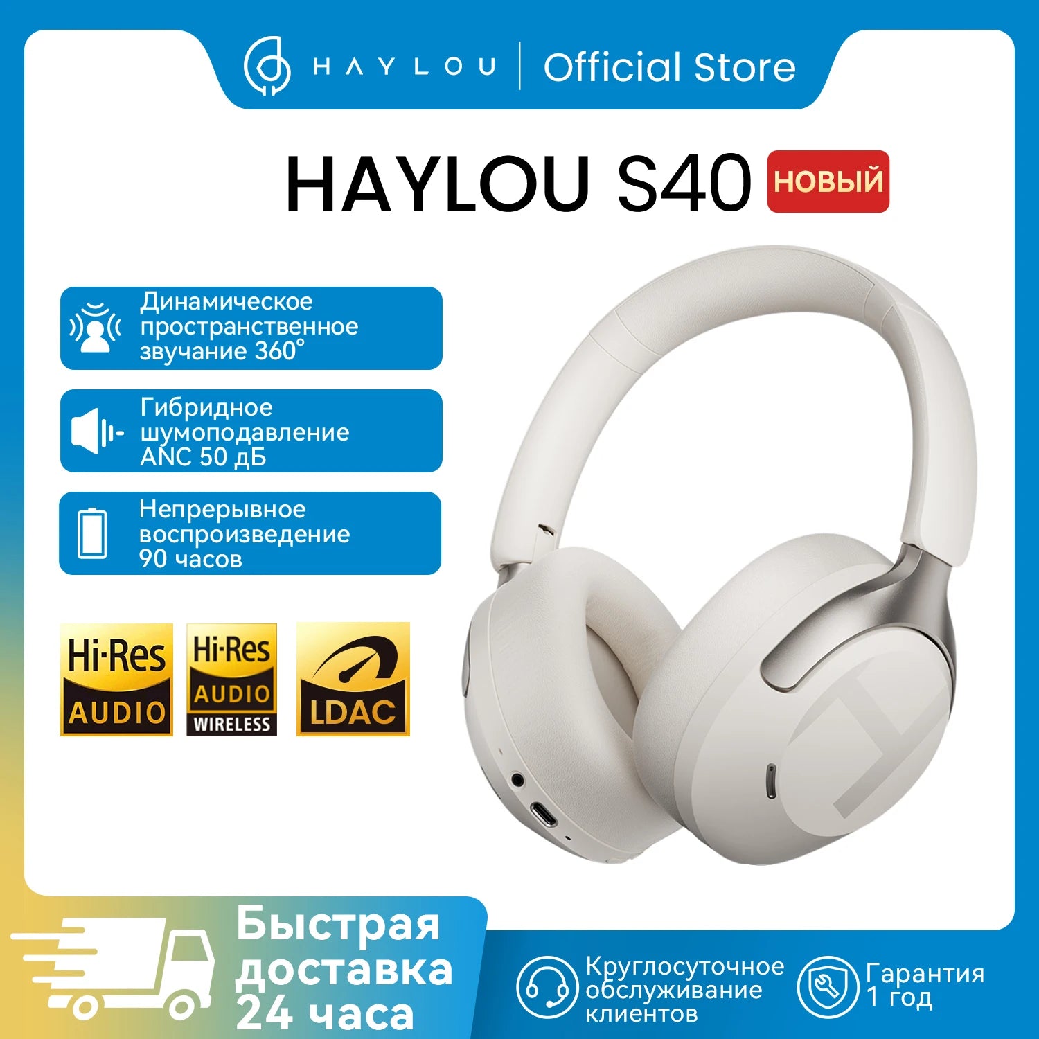 HAYLOU S40 ANC Wireless Headphones – Hi-Res Audio | Aktif Gürültü İptal Kablosuz Kulaklık