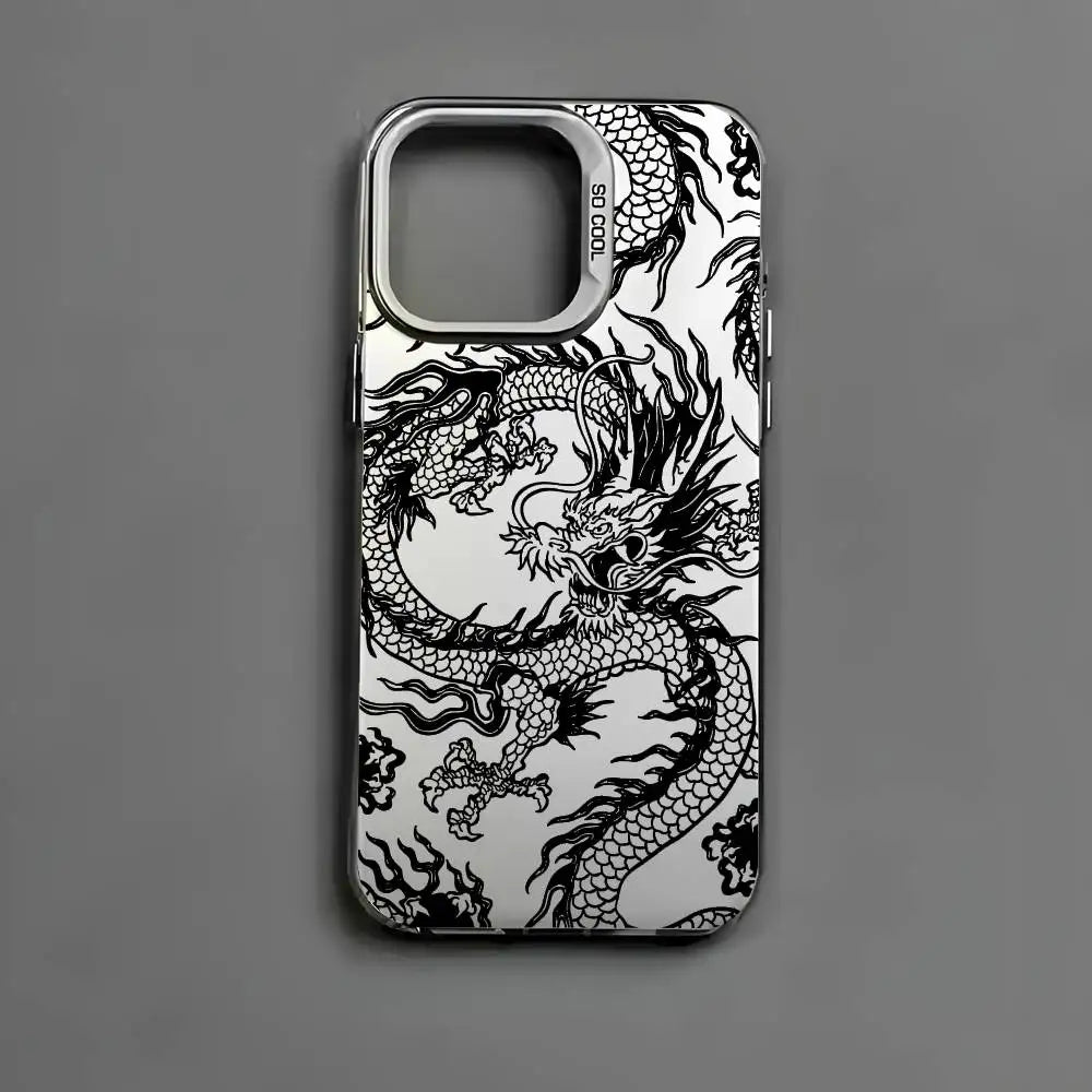 Fashion Chinese Dragon Phone Case For IPhone 16 15 14 13 12 11 Pro Max Black Matte Multicolor Laser Metallic Aurora Cover