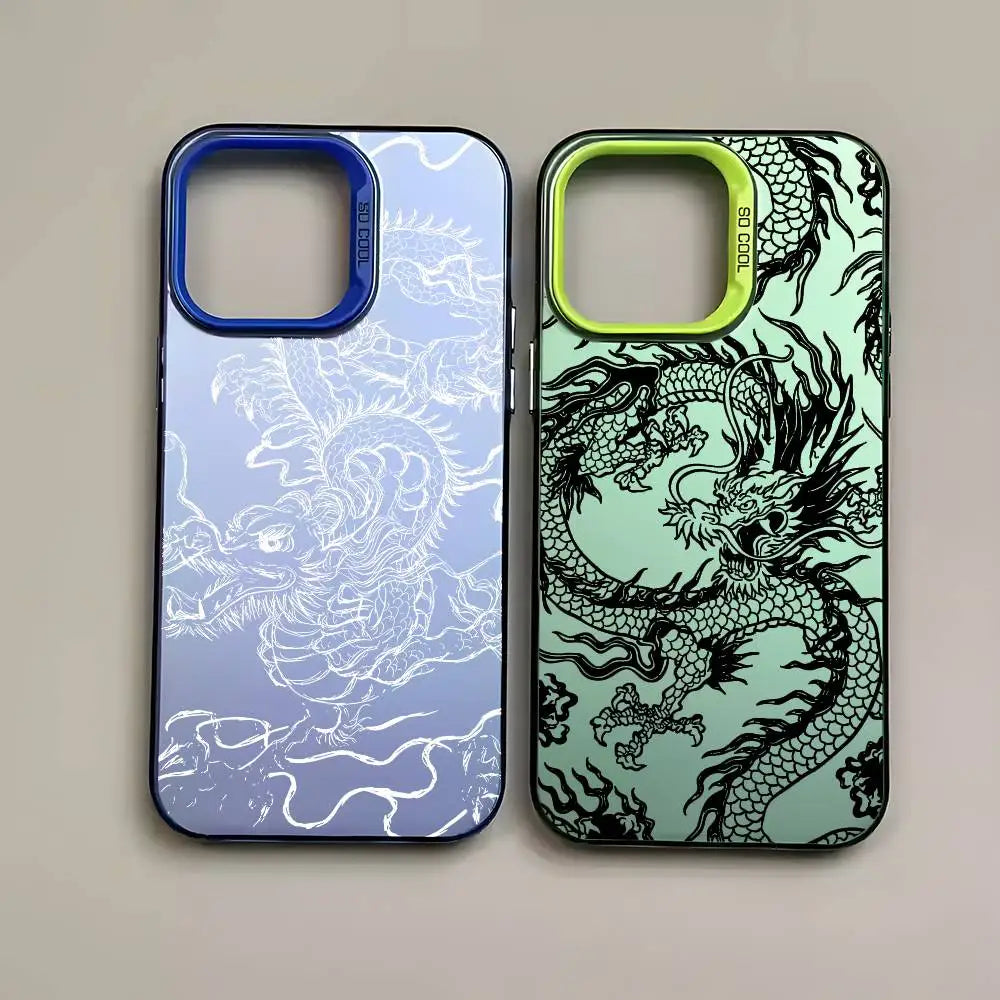 Fashion Chinese Dragon Phone Case For IPhone 16 15 14 13 12 11 Pro Max Black Matte Multicolor Laser Metallic Aurora Cover