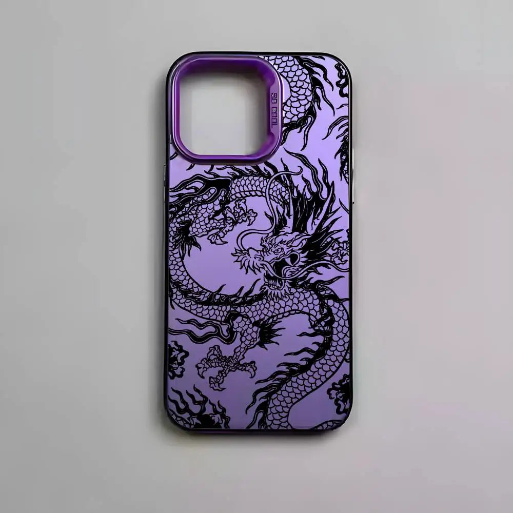 Fashion Chinese Dragon Phone Case For IPhone 16 15 14 13 12 11 Pro Max Black Matte Multicolor Laser Metallic Aurora Cover