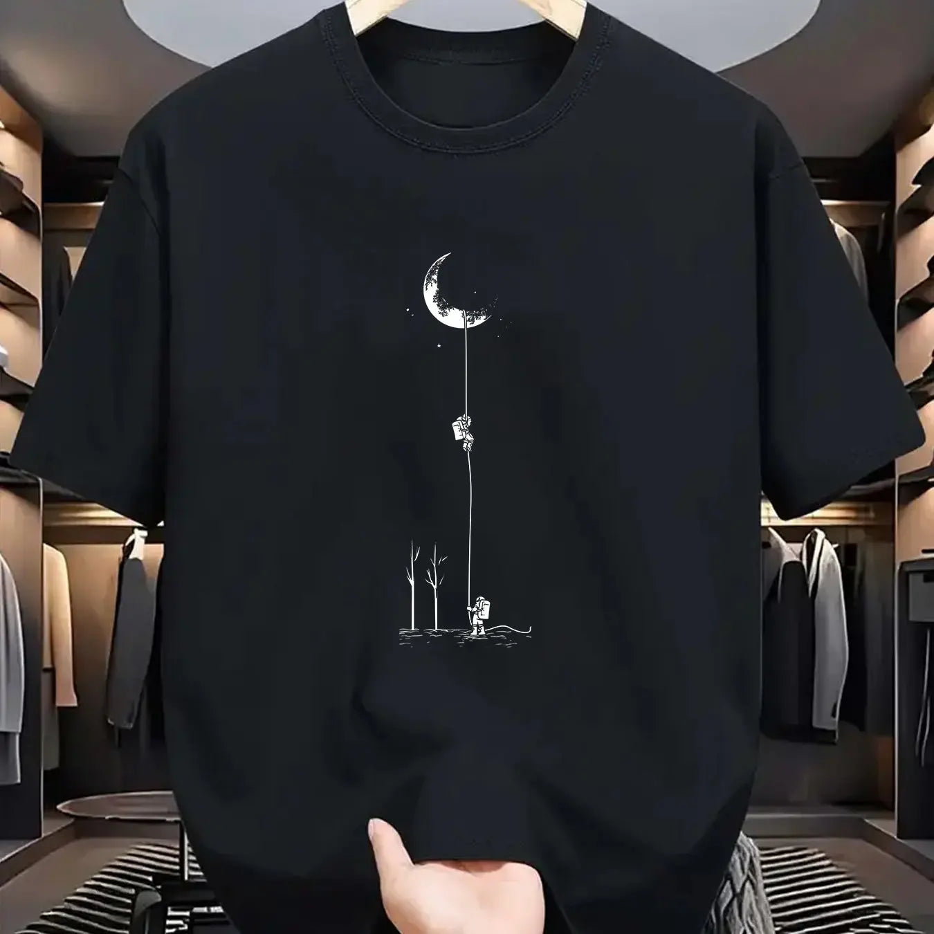 Men's 100% Cotton Moon Print T-Shirt – Casual Loose Fit