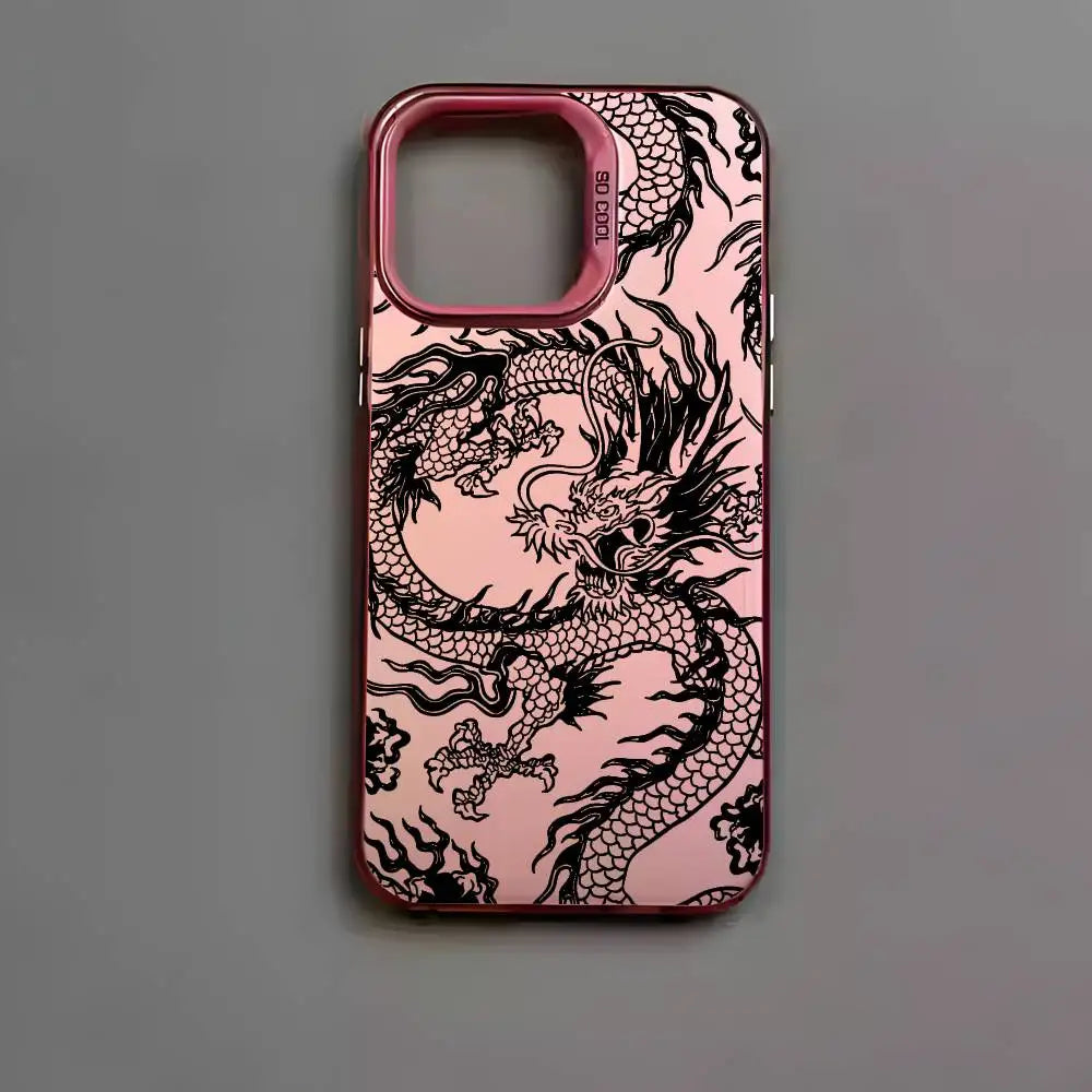 Fashion Chinese Dragon Phone Case For IPhone 16 15 14 13 12 11 Pro Max Black Matte Multicolor Laser Metallic Aurora Cover