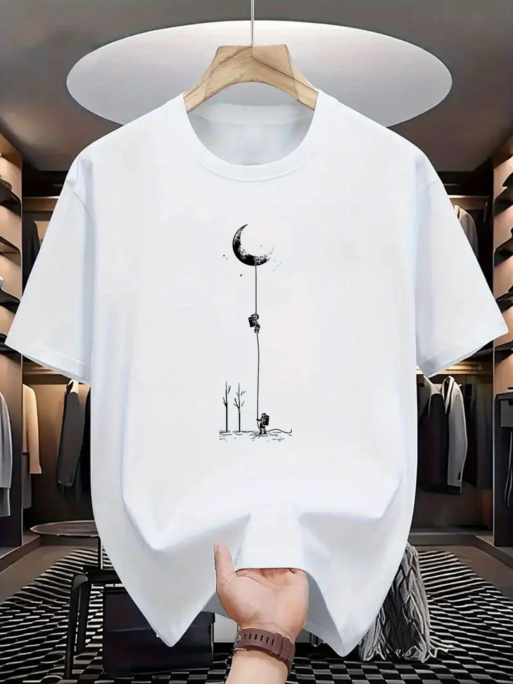 Men's 100% Cotton Moon Print T-Shirt – Casual Loose Fit