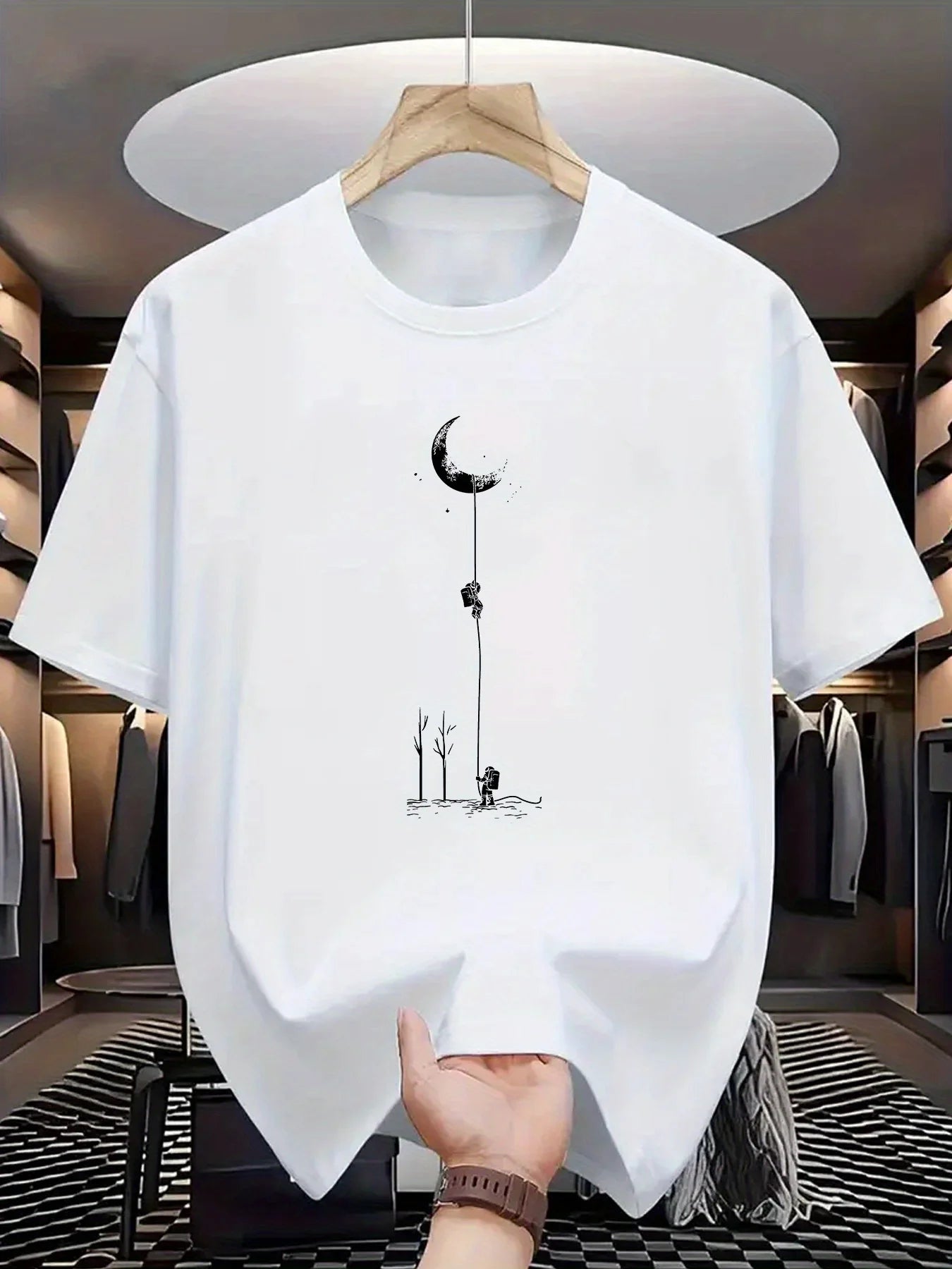 Men's 100% Cotton Moon Print T-Shirt – Casual Loose Fit