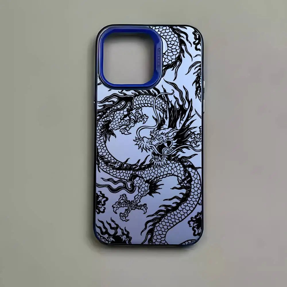 Fashion Chinese Dragon Phone Case For IPhone 16 15 14 13 12 11 Pro Max Black Matte Multicolor Laser Metallic Aurora Cover