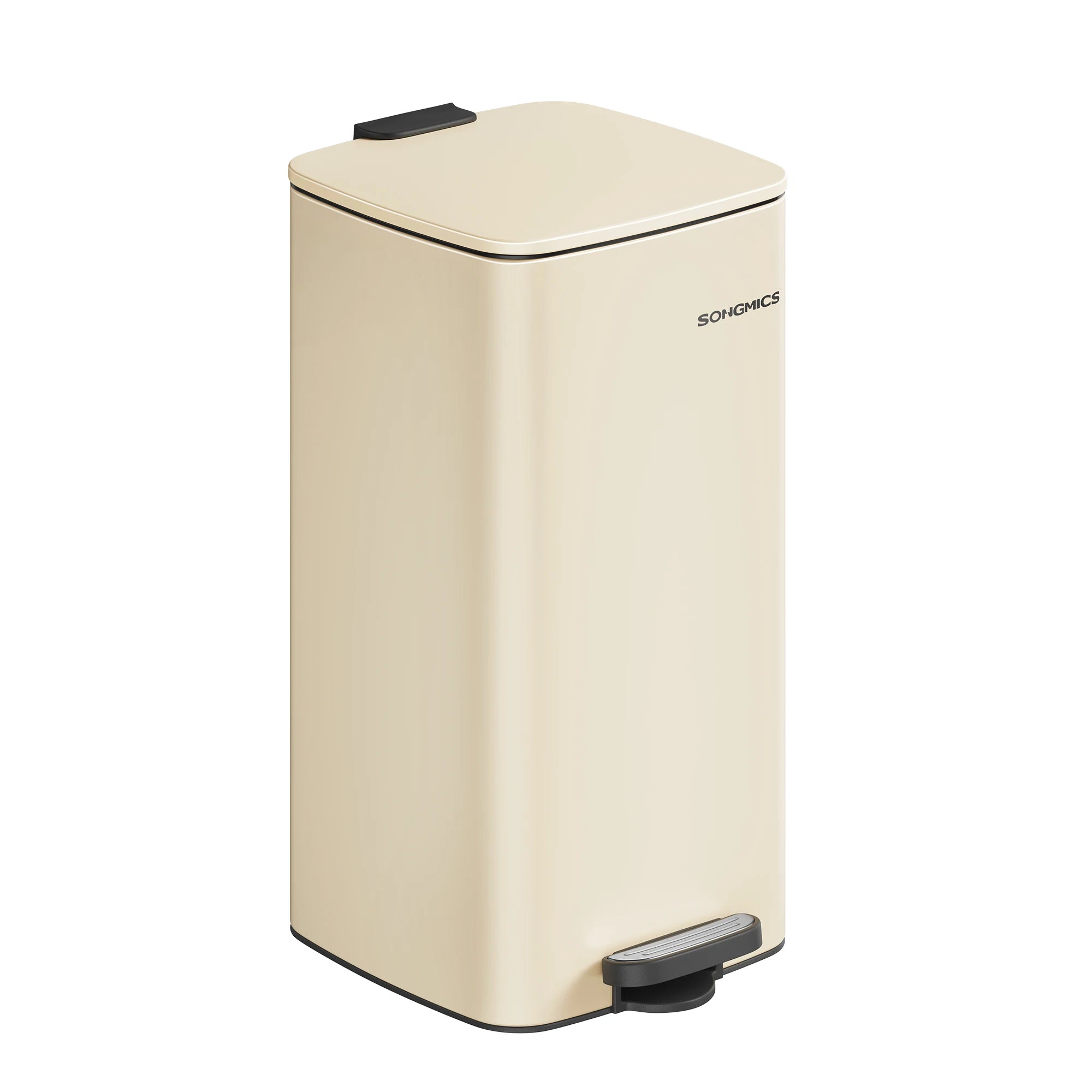 SONGMICS Kitchen Bin, 8-Gallon (30 L) Trash Bin, Steel Pedal Bin, Metallic Silver/Beige Sand/Black Ink/Cloud White